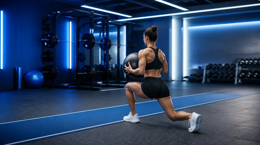 Person som tränar helkroppspass i ett rent, ljust gym